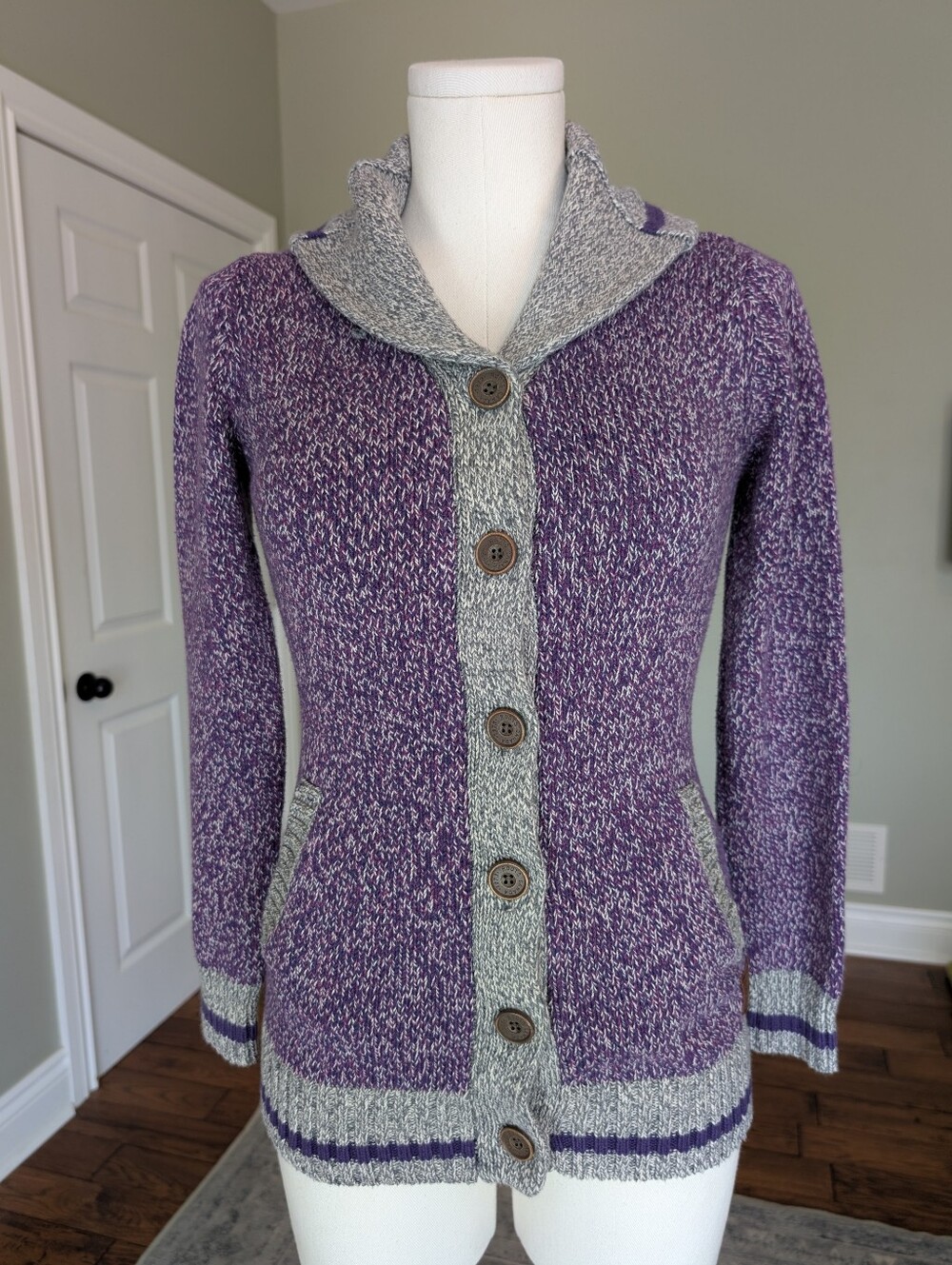 Roots Cabin Heather Purple Shawl Cardigan Youth XL 10-12 Fits Women's XS/S